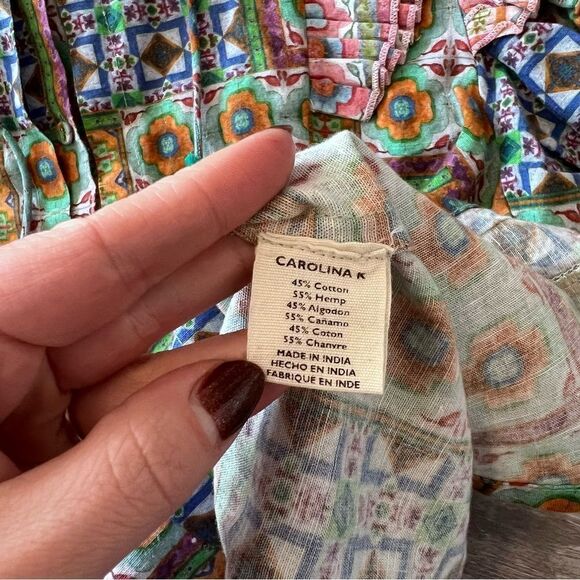 Carolina K bella ruffled blouse hemp cotton blend women’s size XS - Picture 7 of 8